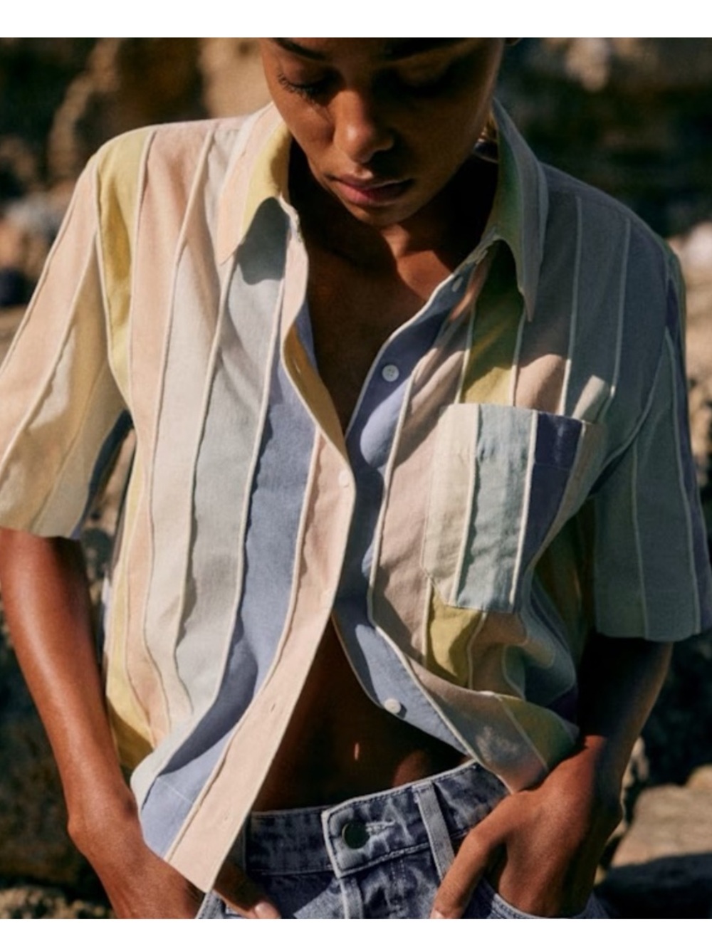 Sezane multicolor short sleeve button down size 12 US